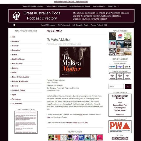 To Make A Mother   
Screenshot of the podcast listing on the Great Australian Pods website