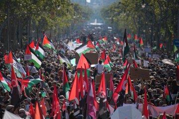 Aerial image of a sea of  protesters in the streets