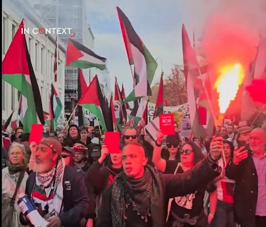 A closer view of the crowd marching in Oslo