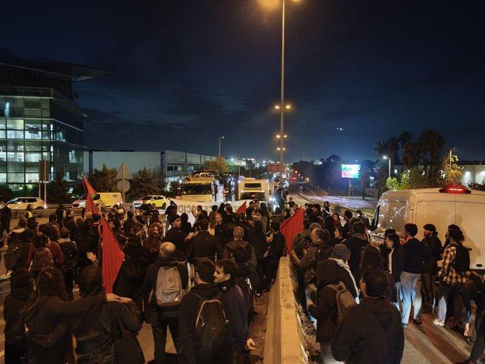 Hundreds of pro-Palestine protesters block access to the port in Barcelona.