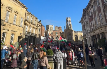 Crowd of pro-Palestine protesters in York